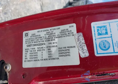 1999 Chevrolet Blazer Ls from USA, damaged, VIN 1GNDT13W0X2222414